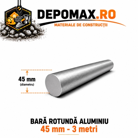 Bara rotunda aluminiu 45 mm, 3 metri, EN AW-6082